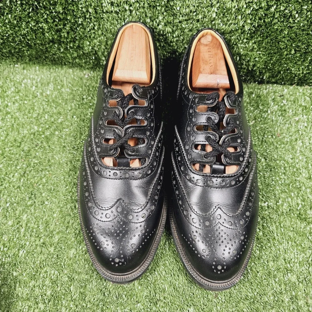 GAELIC THEMES Black Leather Traditional Piper Ghillie Celtic Shoes Mens US 9